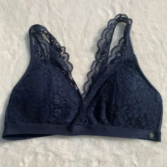 Lucky Brand Navy Blue Lace Bralette Size L Lightly Padded - Picture 1 of 10